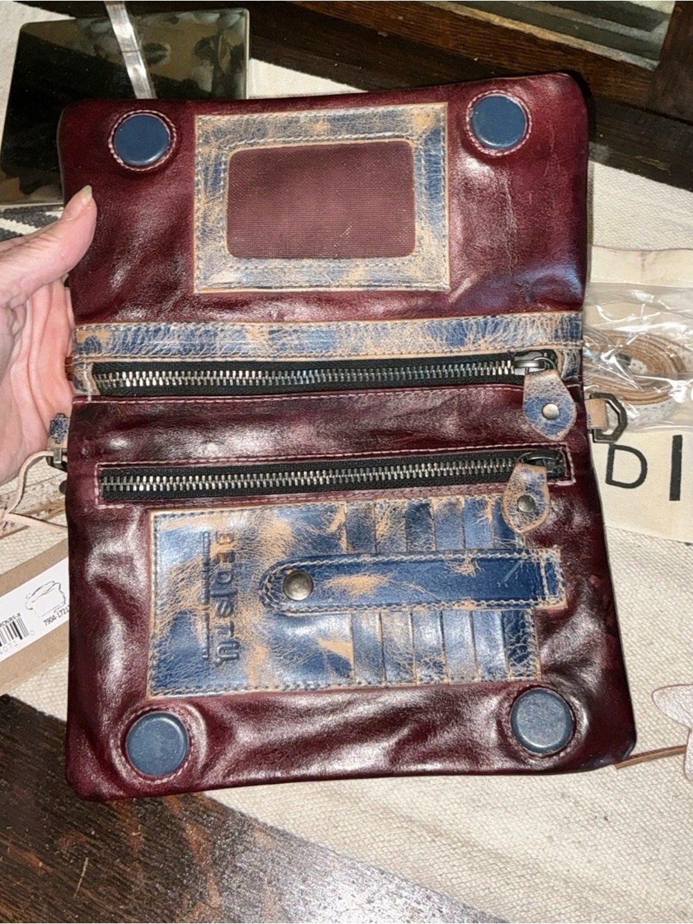 NWT Bed Stu Cadence Wallet Wristlet Crossbody Bag Red Americana Rustic MSRP $198 - Picture 14 of 15